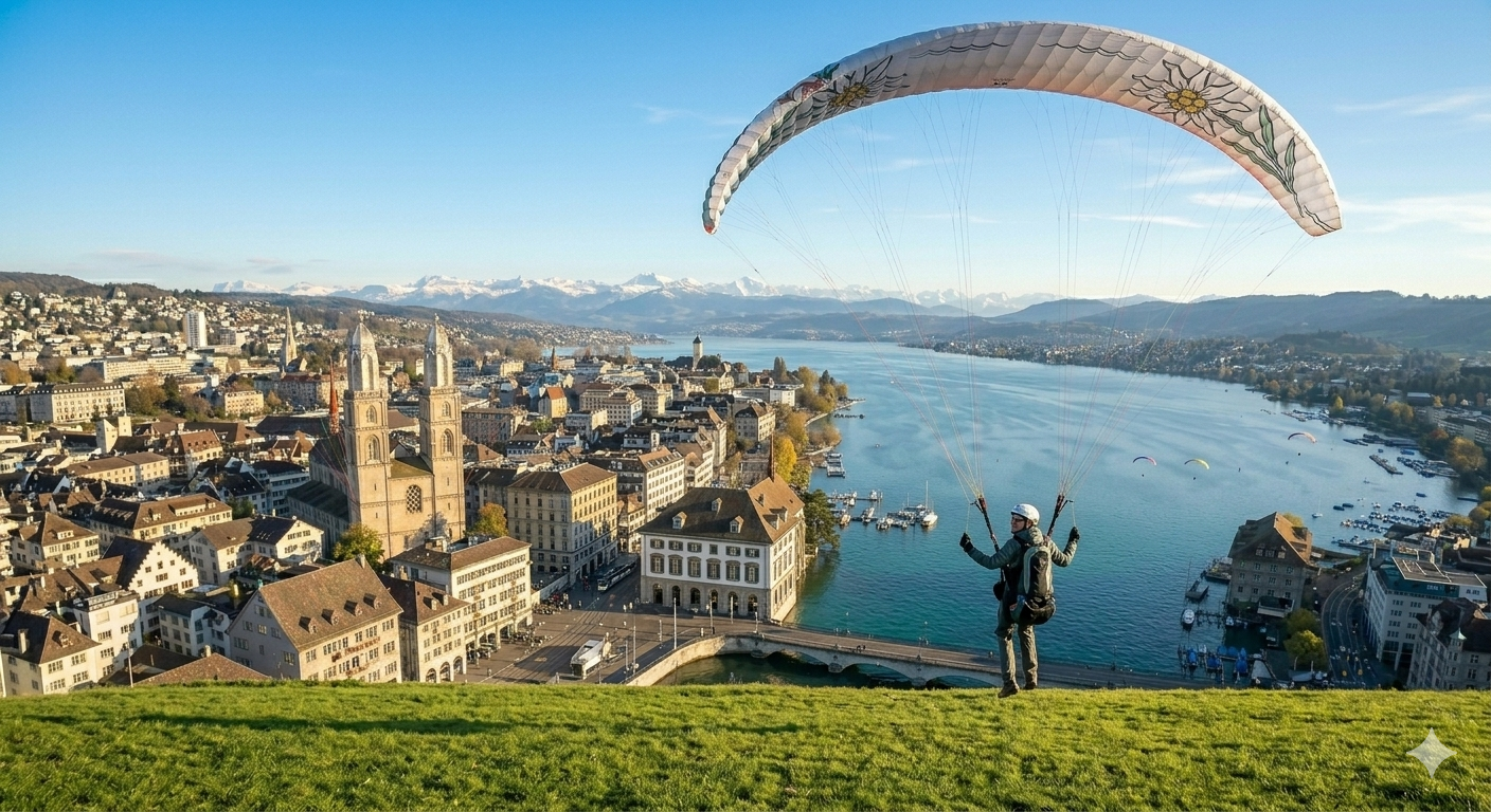 Zurich view with one paraglide