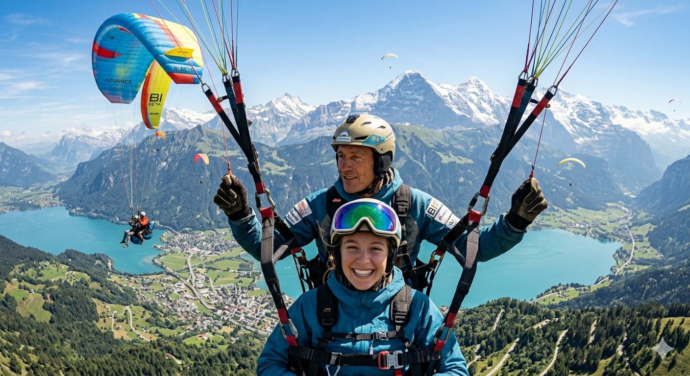 A pilot and passenger enjoying the flight