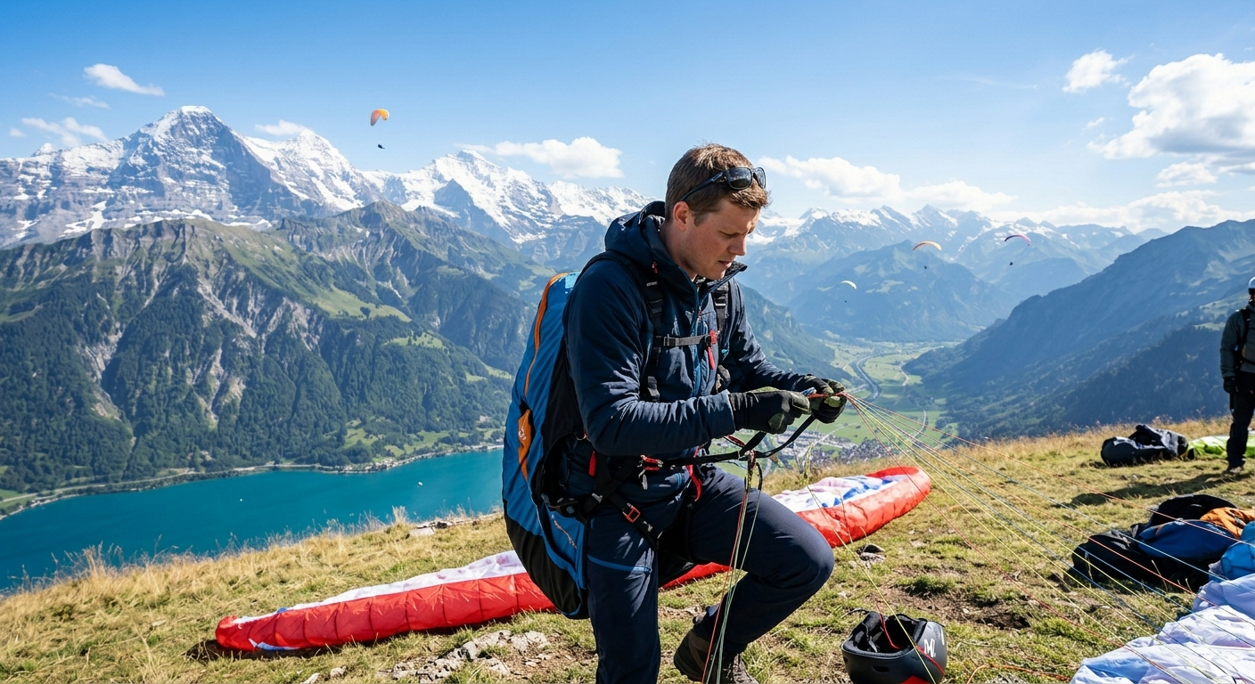 A pilot preparing equipment