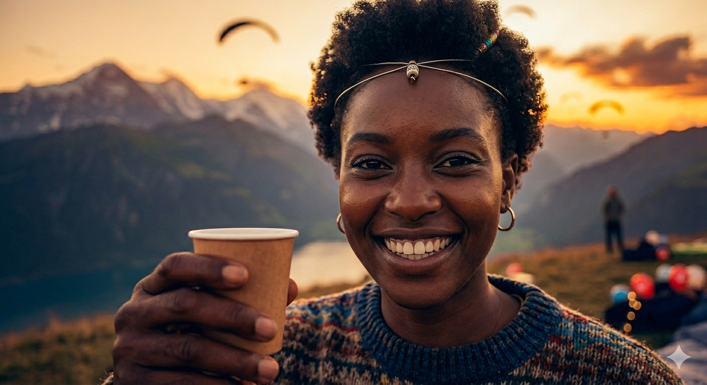 A woman celebrating with a drink